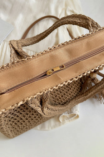 Light French Beige Rattan Shoulder Bag