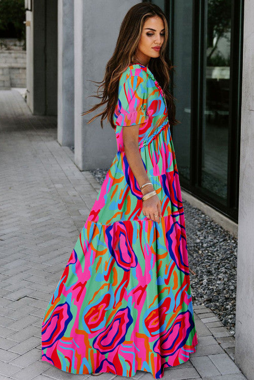 Multicolor V Neck Maxi