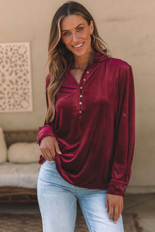 Calling On You Burgundy Velvet Blouse