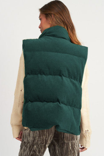 Jungle Green Corduroy Puffer Vest