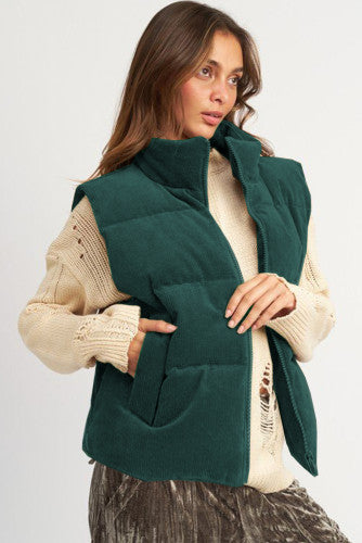 Jungle Green Corduroy Puffer Vest