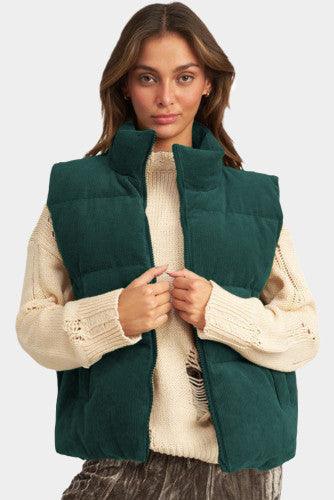 Jungle Green Corduroy Puffer Vest