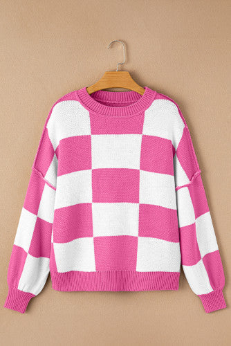 Rose Checkered Bishop Sleeve Sweater