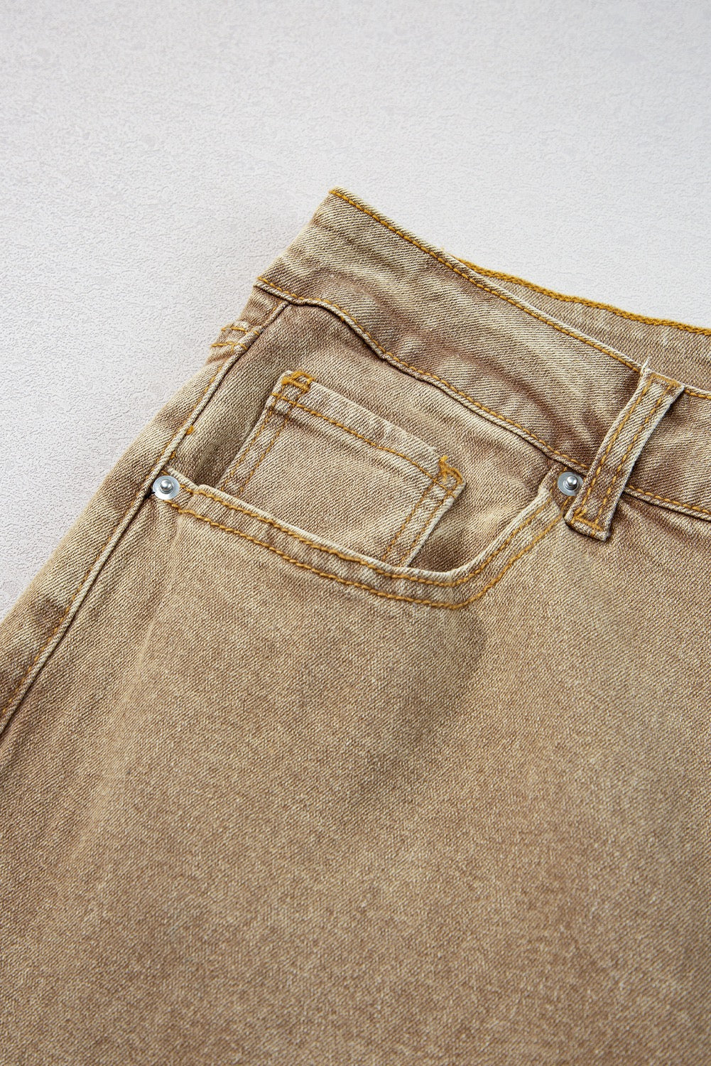 Beige Acid Washed High Rise Cropped Wide Leg Jeans