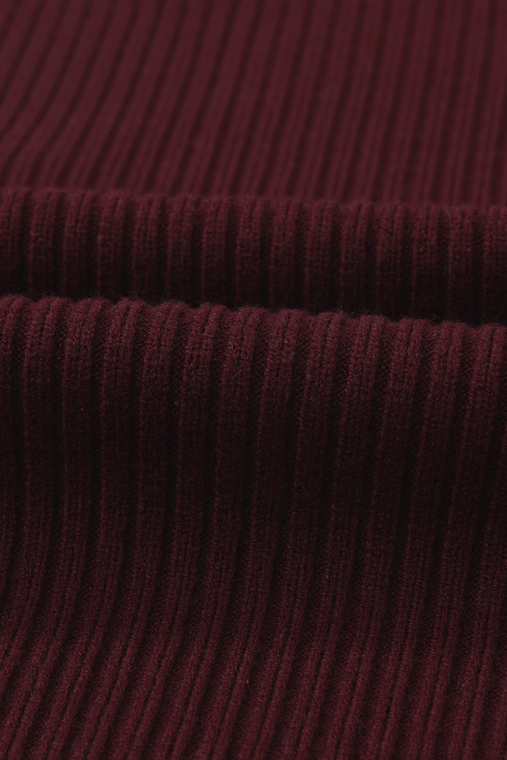 Burgundy Ribbed Knit Short Sleeve Sweater