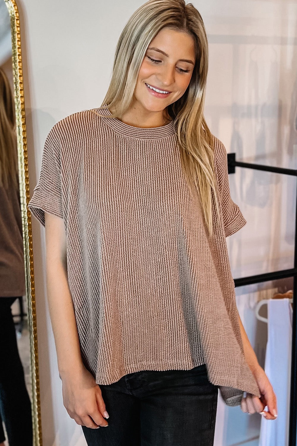 Brown Corded Textured Top