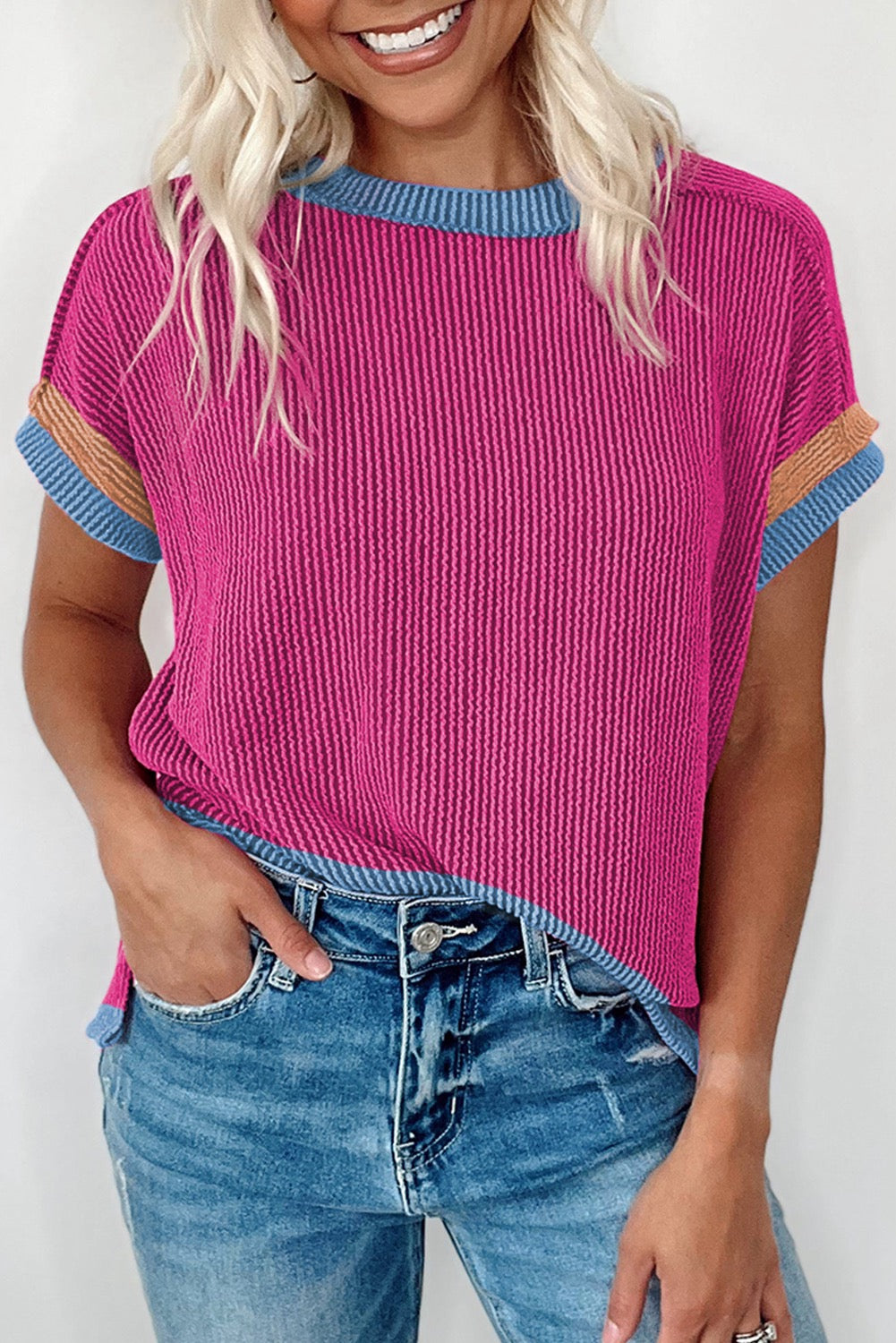 Pink Multi Ribbed Textured Top