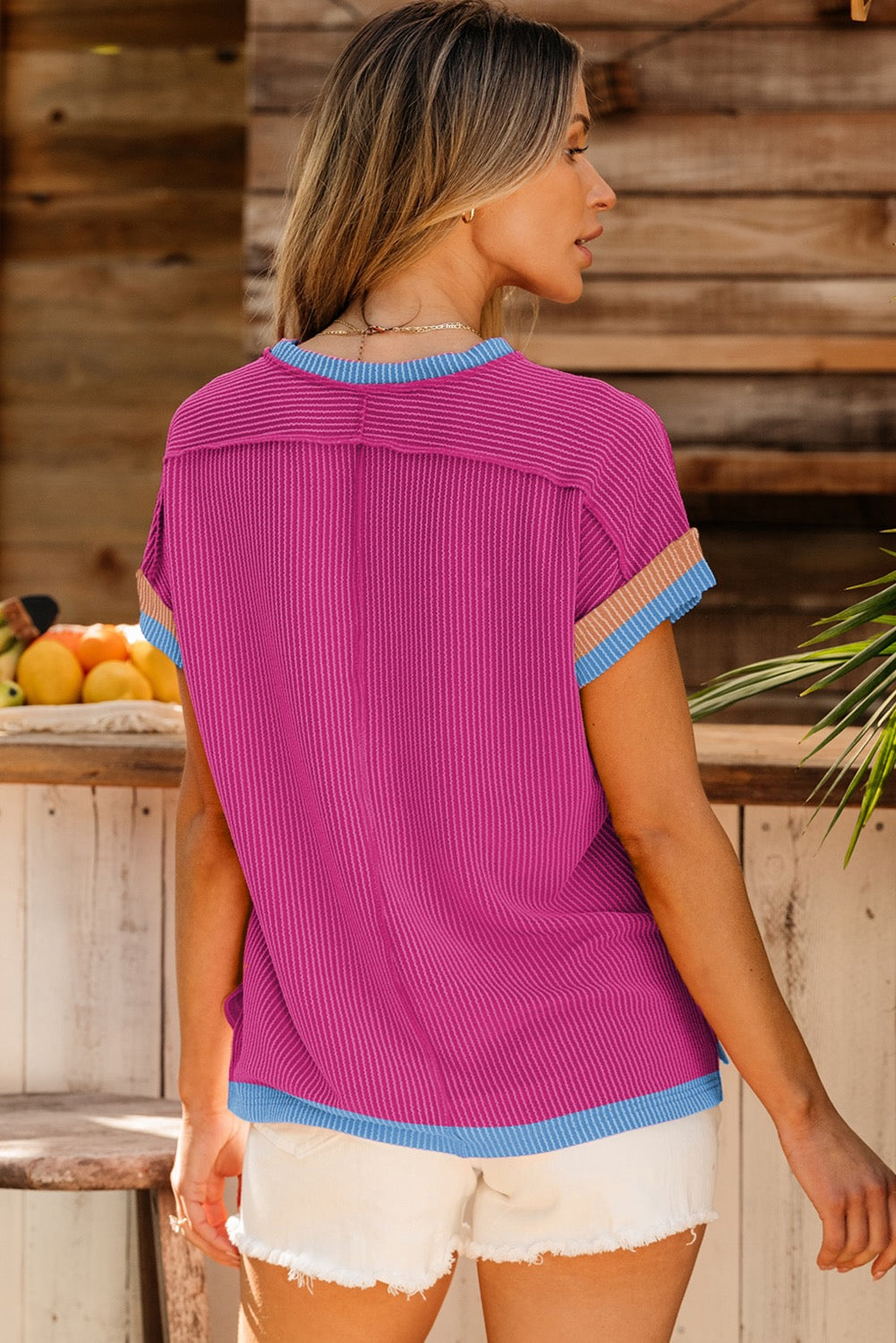 Pink Multi Ribbed Textured Top