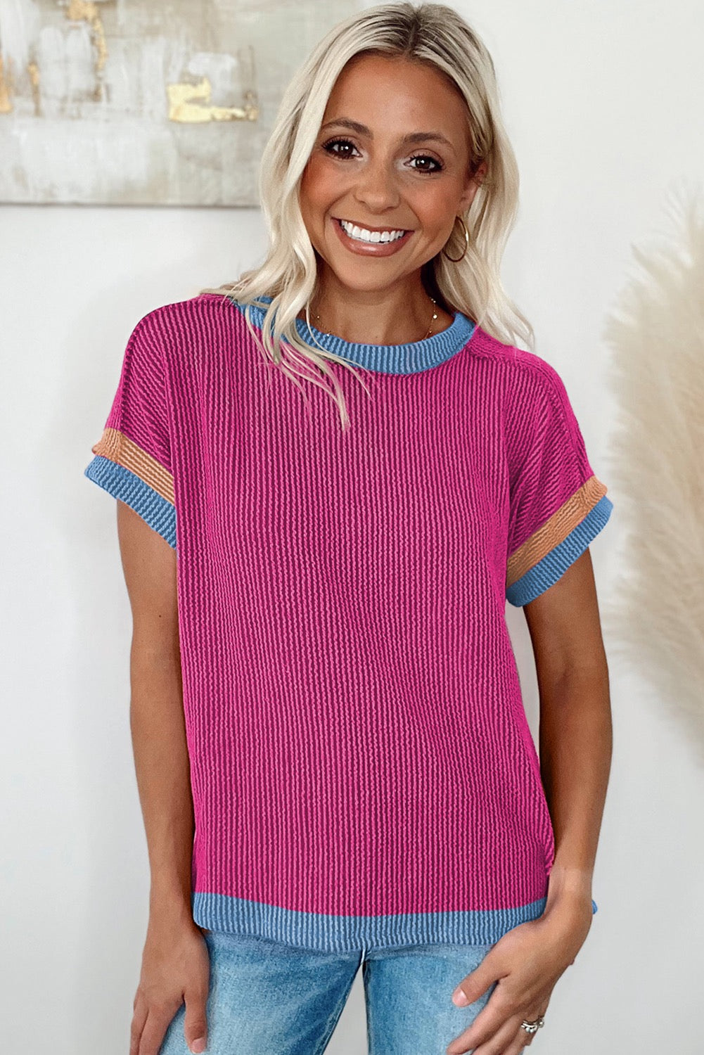 Pink Multi Ribbed Textured Top