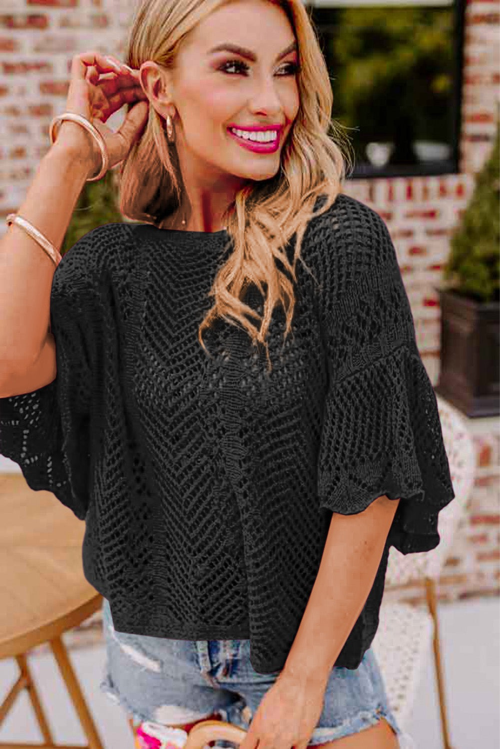 Embrace The Journey Knit Scalloped Sleeve Top