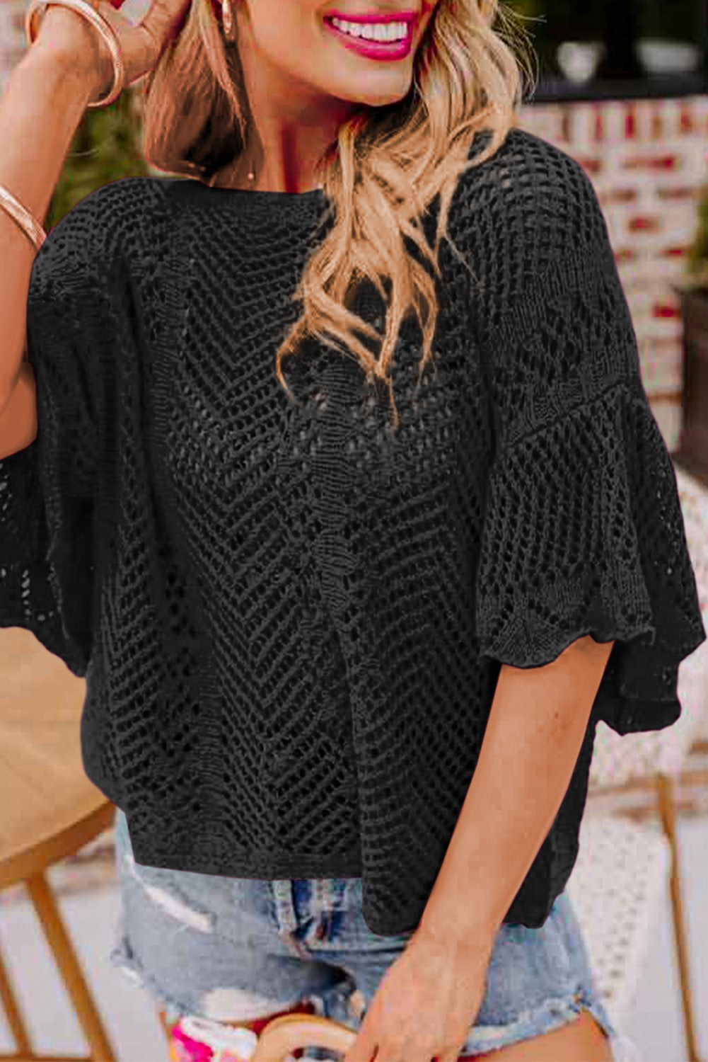 Embrace The Journey Knit Scalloped Sleeve Top