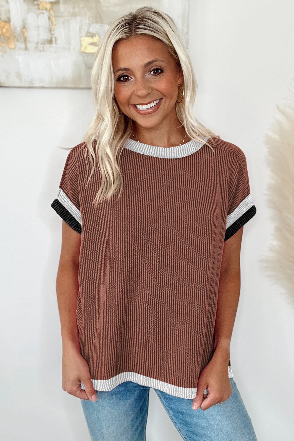 Feels So Right Brown Multi Ribbed Textured Top