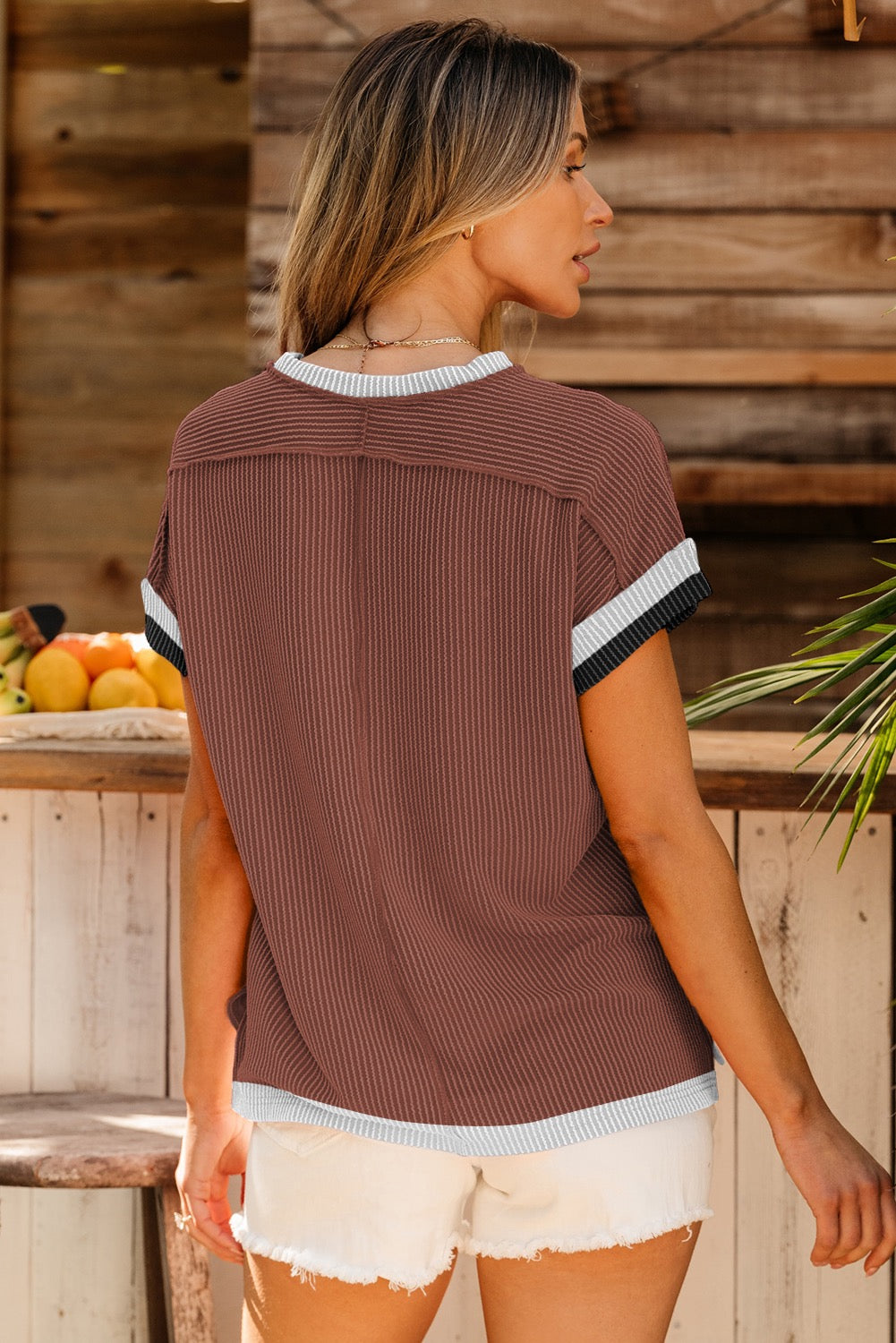 Feels So Right Brown Multi Ribbed Textured Top