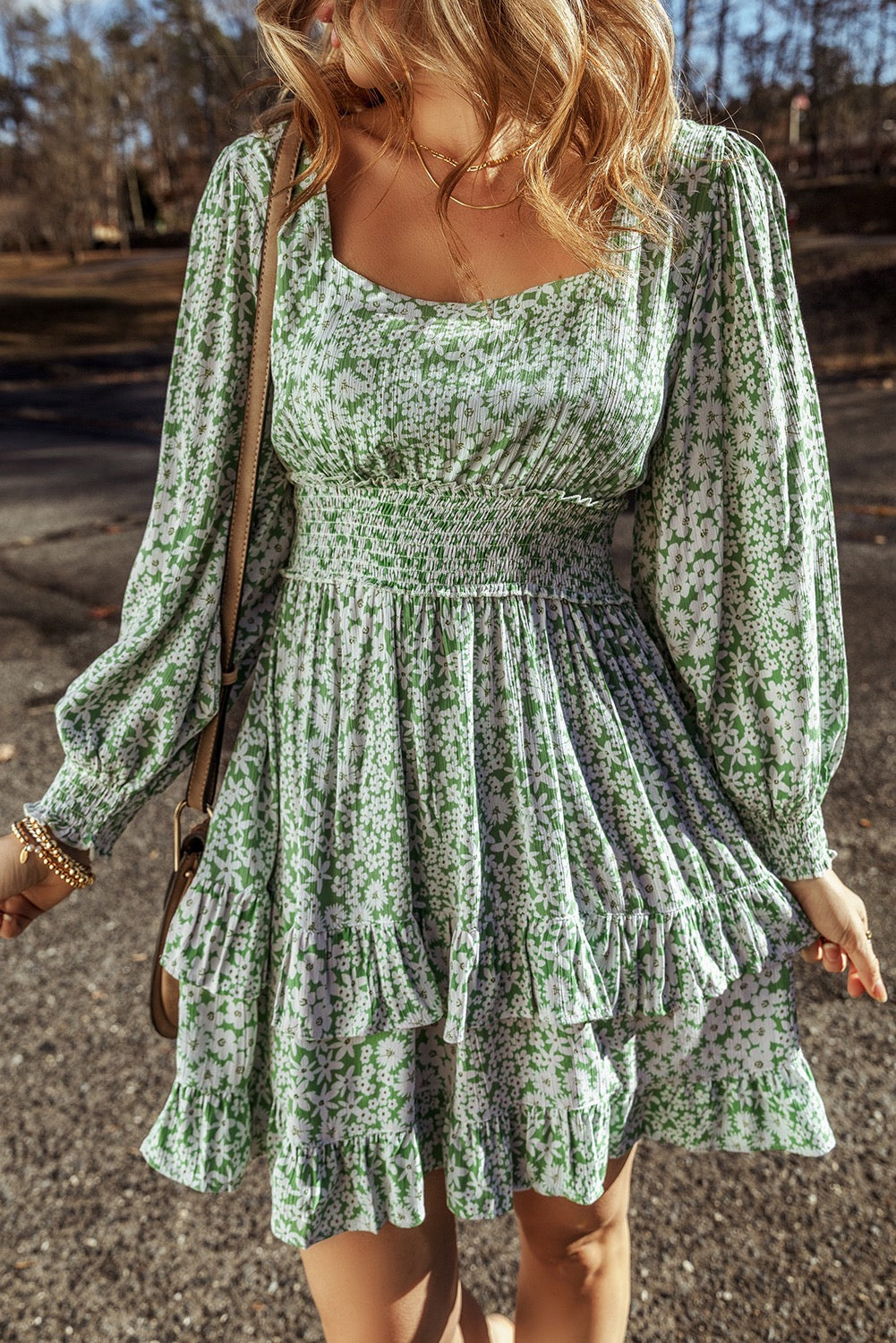 Let’s Keep Going Green Floral Dress