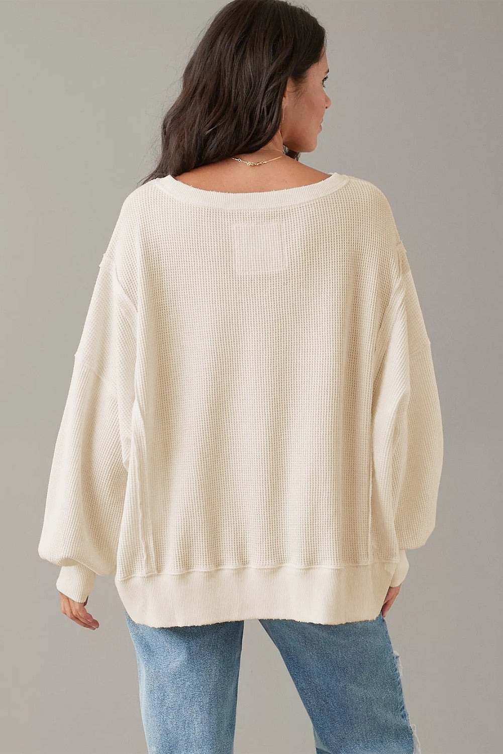 See You Soon Waffle Knit Bishop Sleeve Top