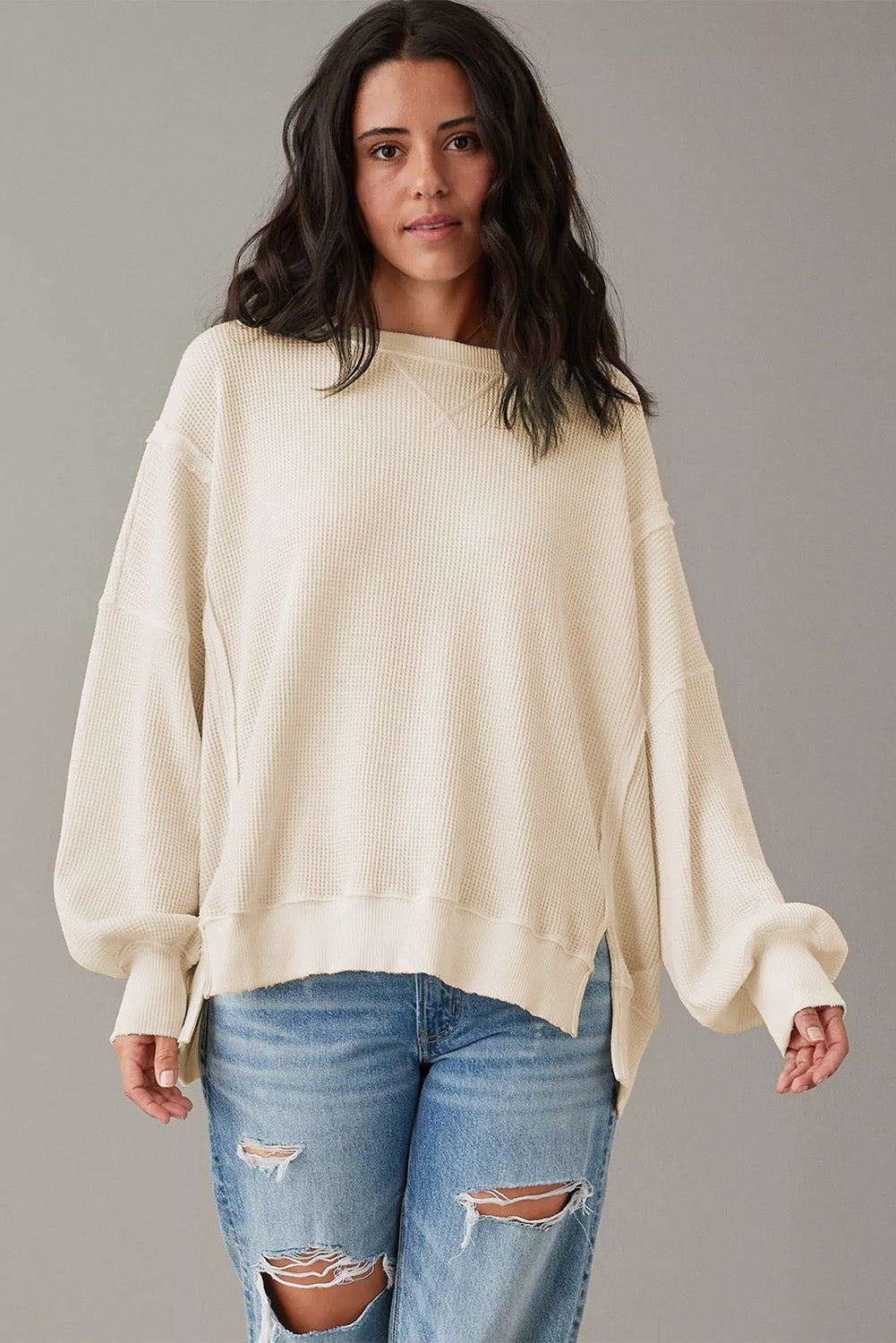 See You Soon Waffle Knit Bishop Sleeve Top