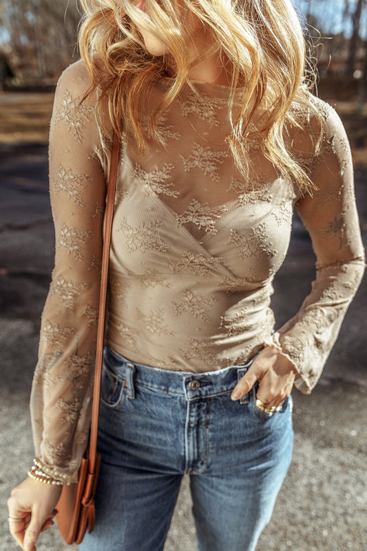 Apricot Lace Mesh Blouse