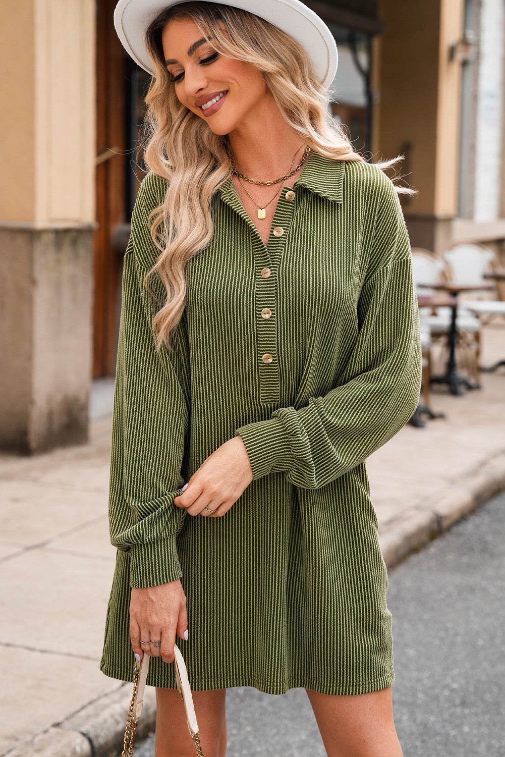 Grow This Way Green Corded Shift Dress