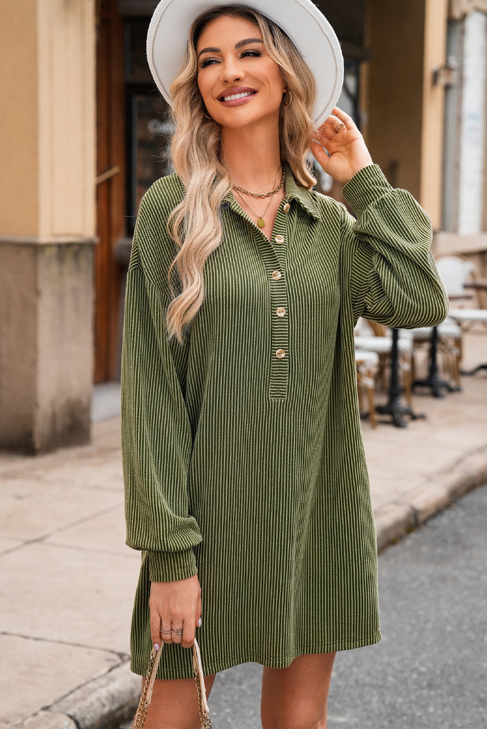 Grow This Way Green Corded Shift Dress