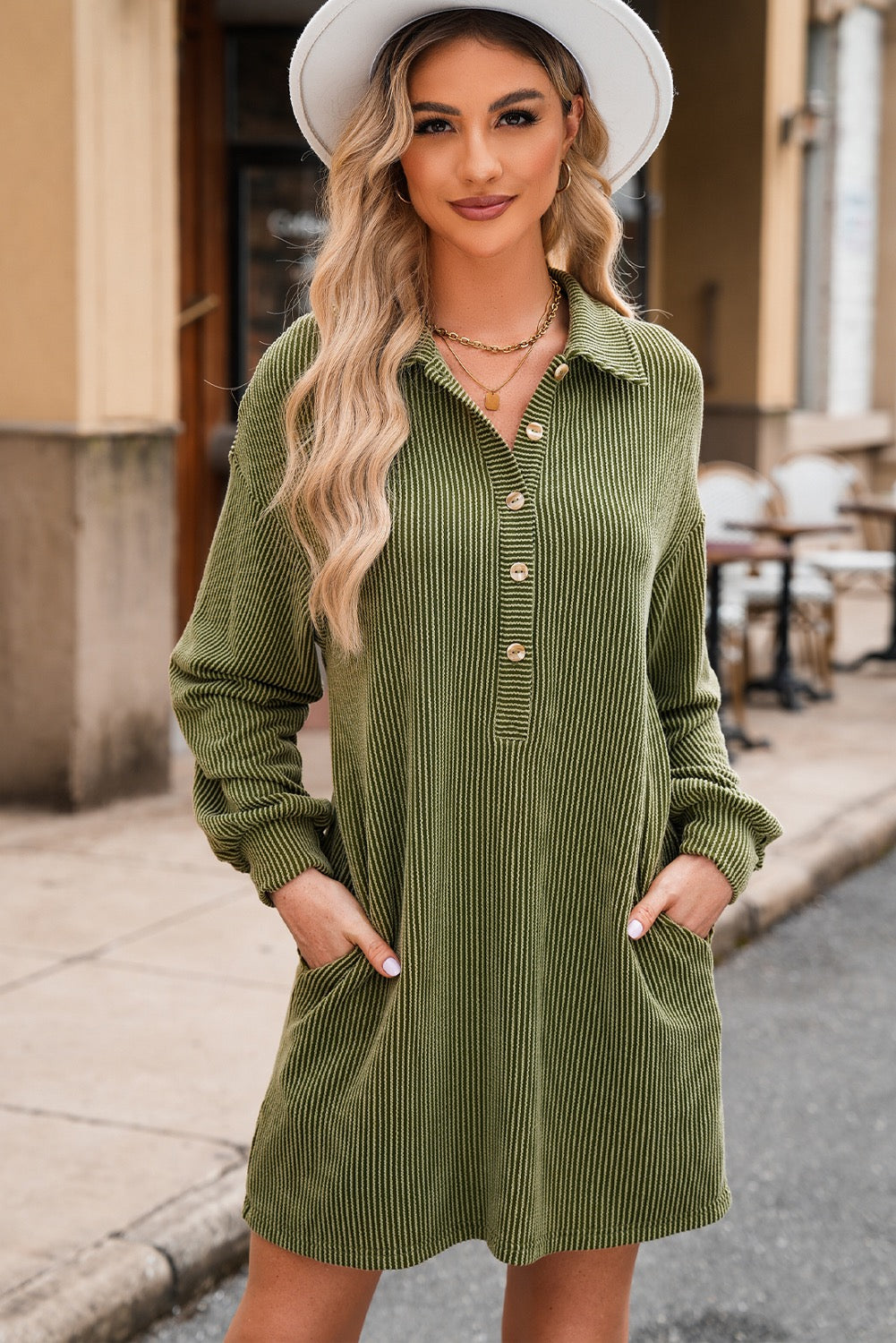 Grow This Way Green Corded Shift Dress