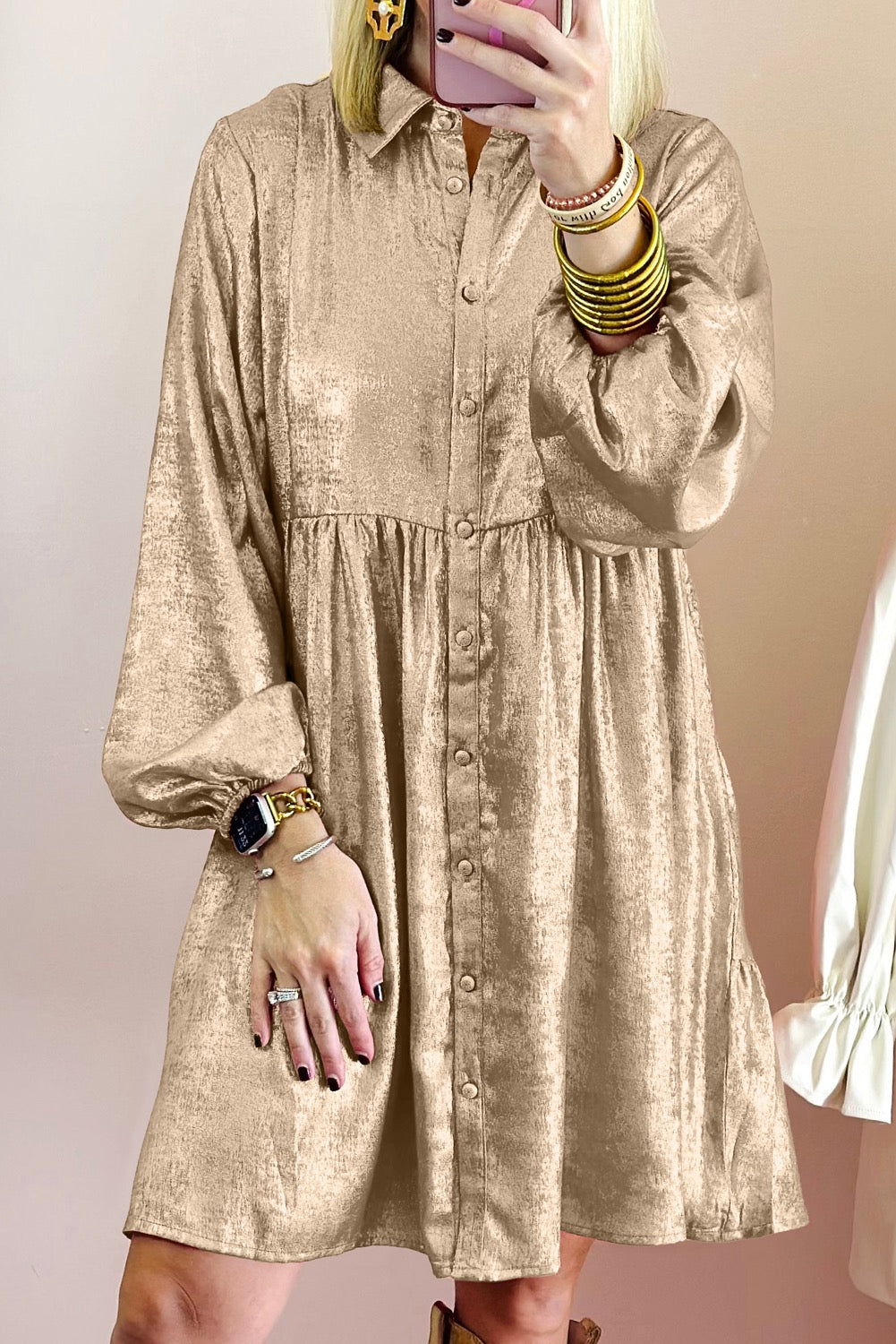 Hello Beautiful Apricot Metallic Dress