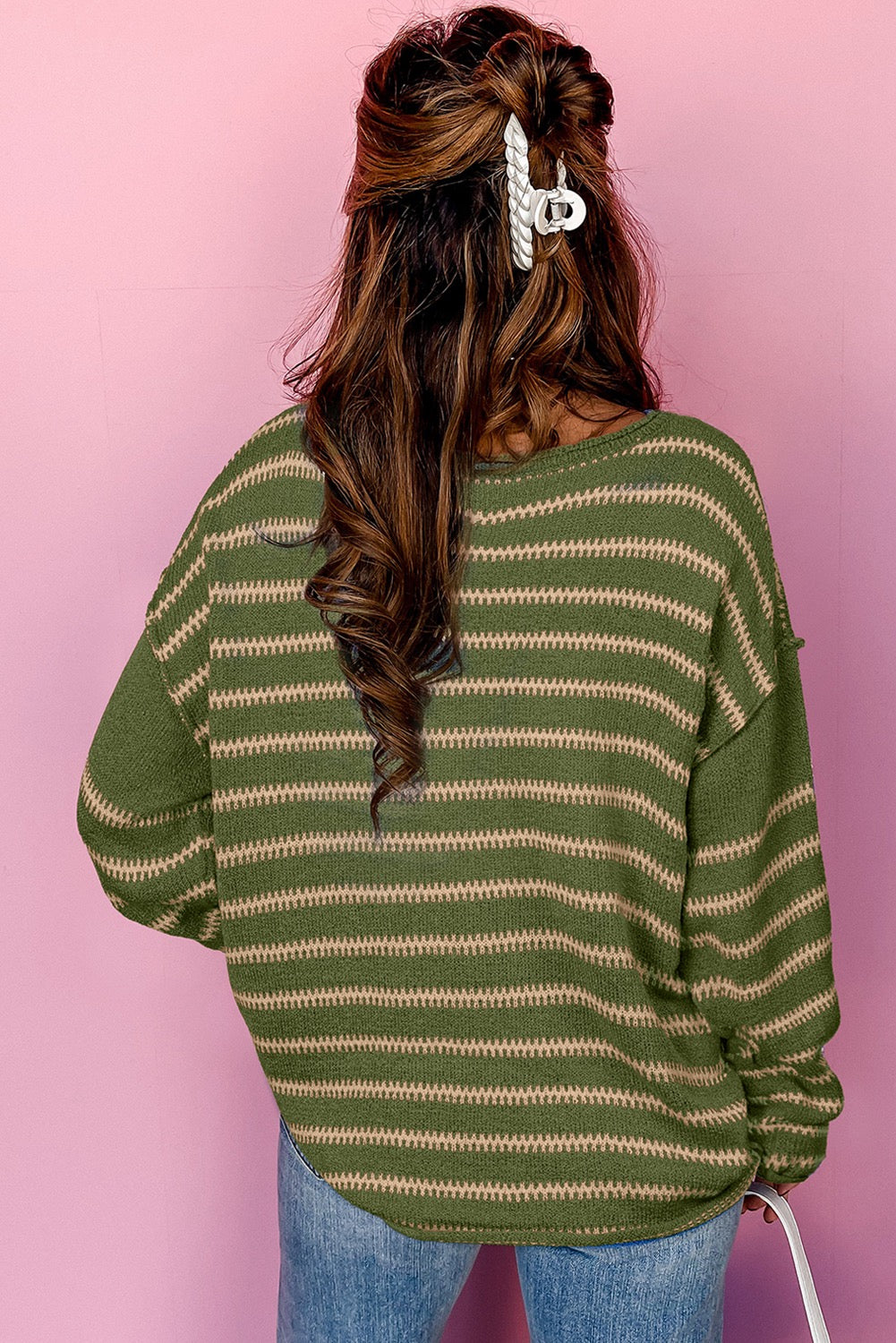 Somewhere New Green Stripe Sweater