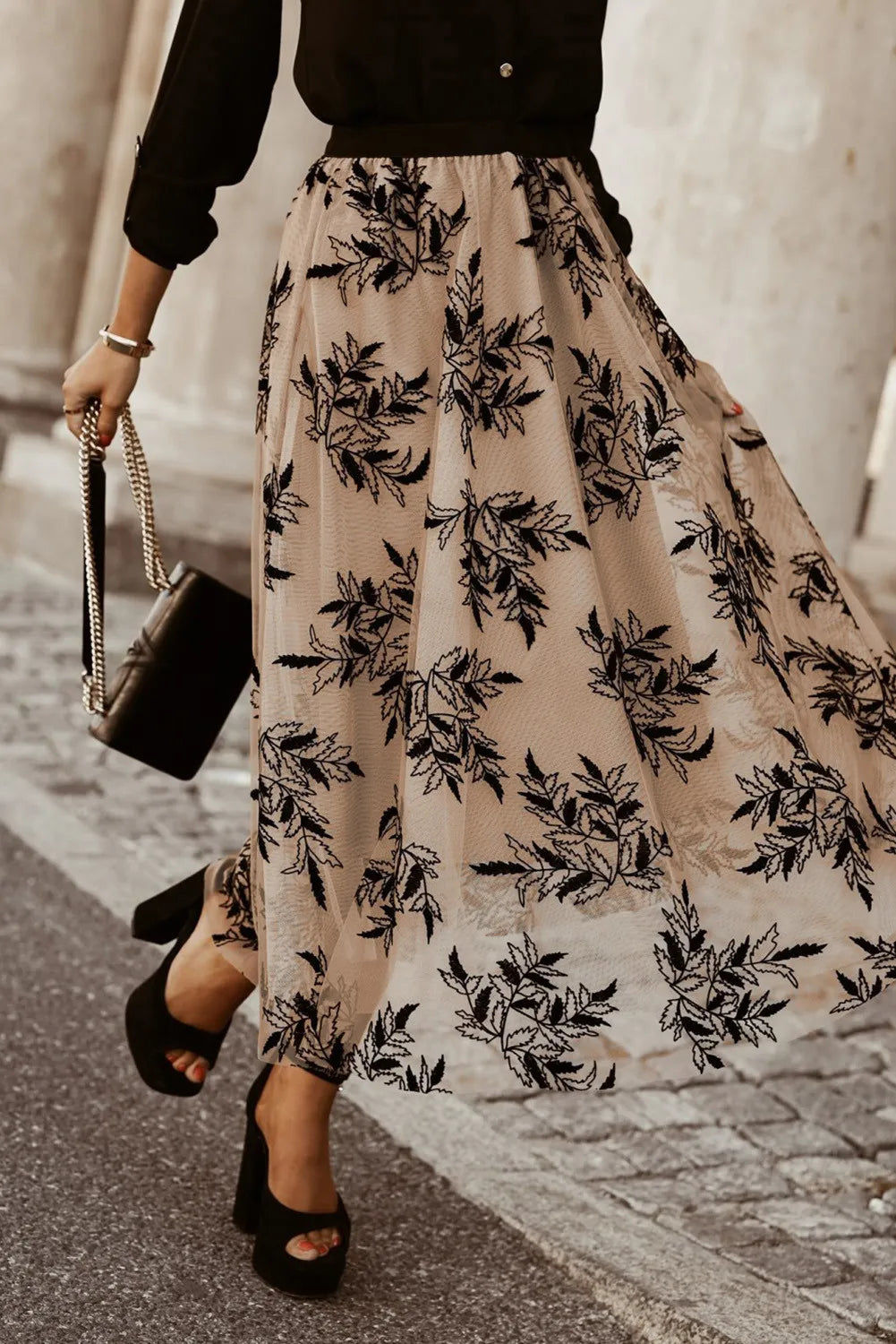 Apricot Floral High Waist Maxi Skirt