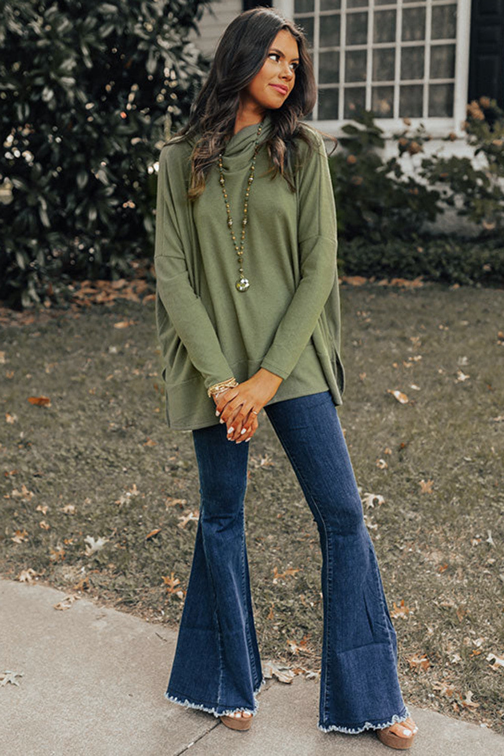 Green Cowl Neck Tunic Sweater