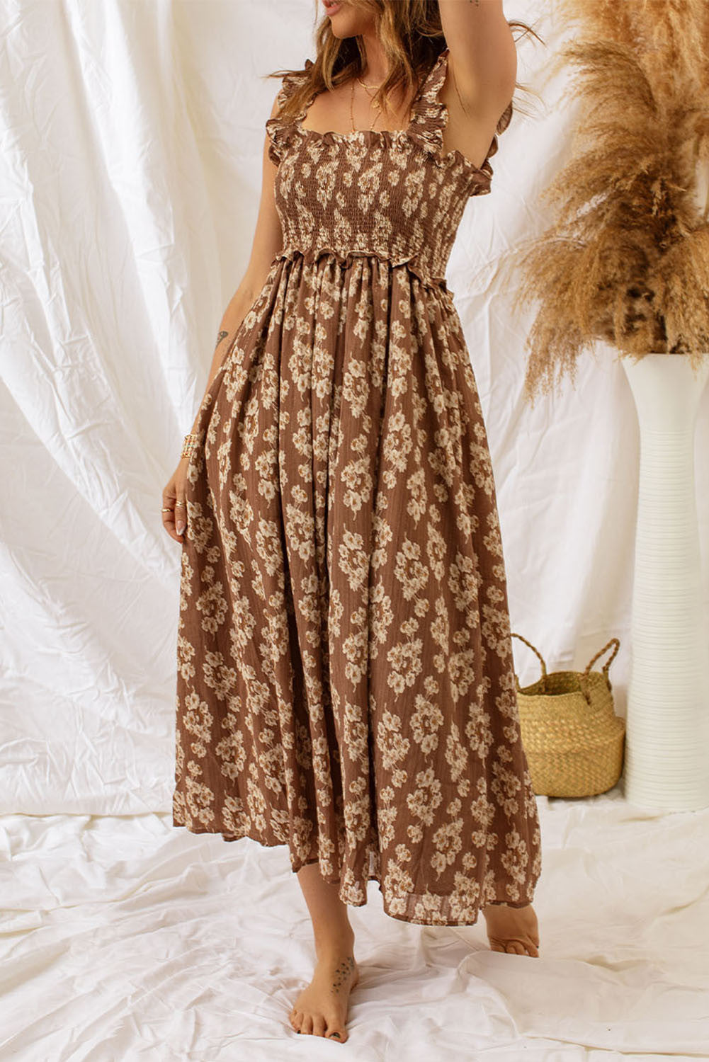 Brown Floral Maxi Dress