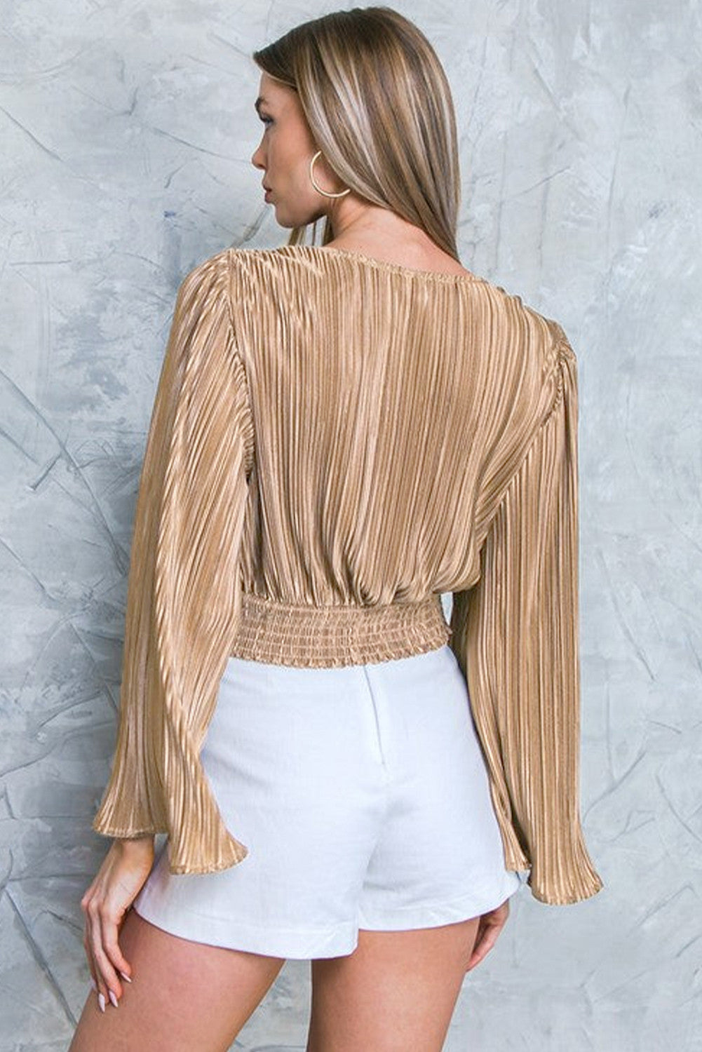 Pleated Bell Sleeve Blouse