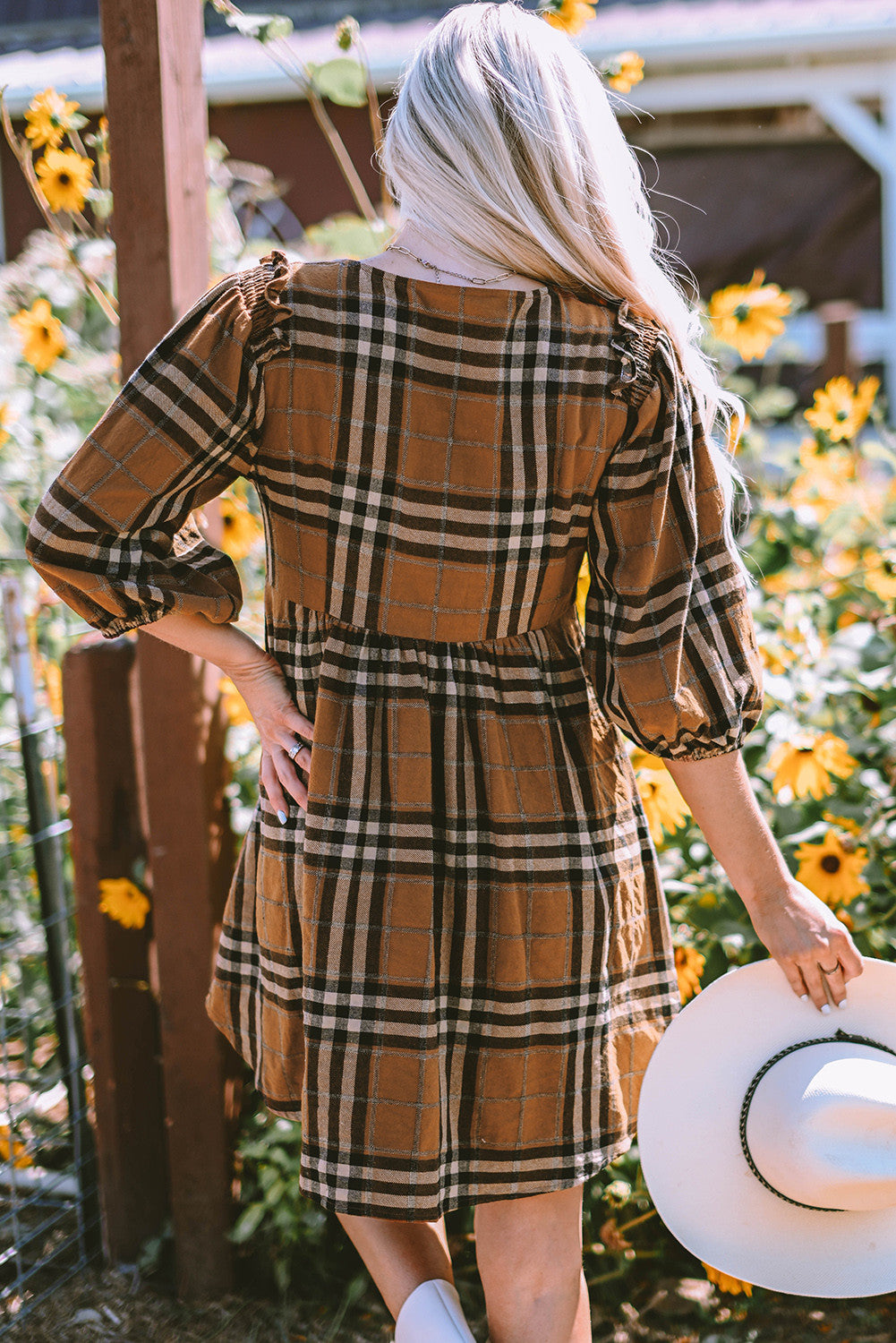 Brown Plaid Babydoll Dress