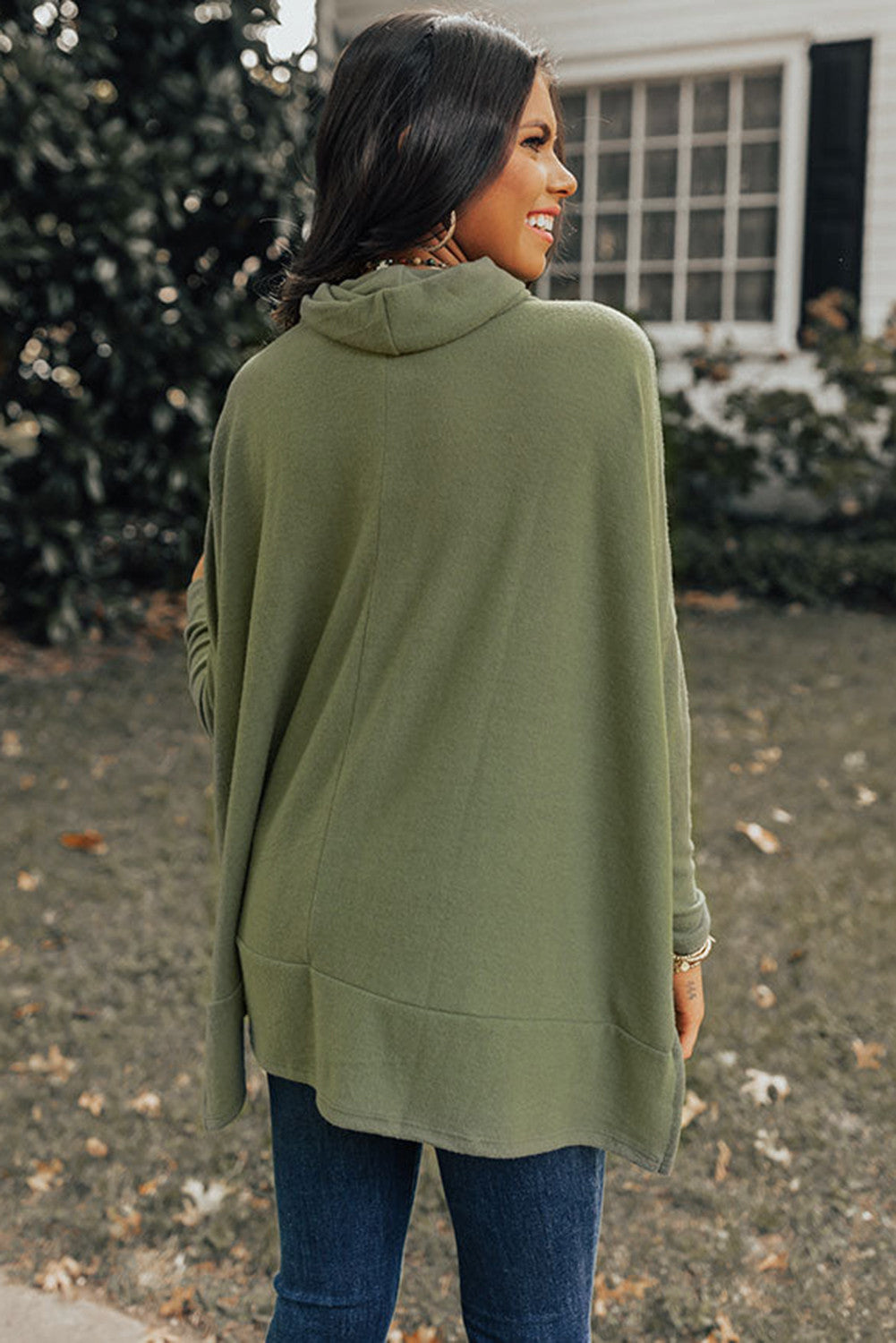 Green Cowl Neck Tunic Sweater