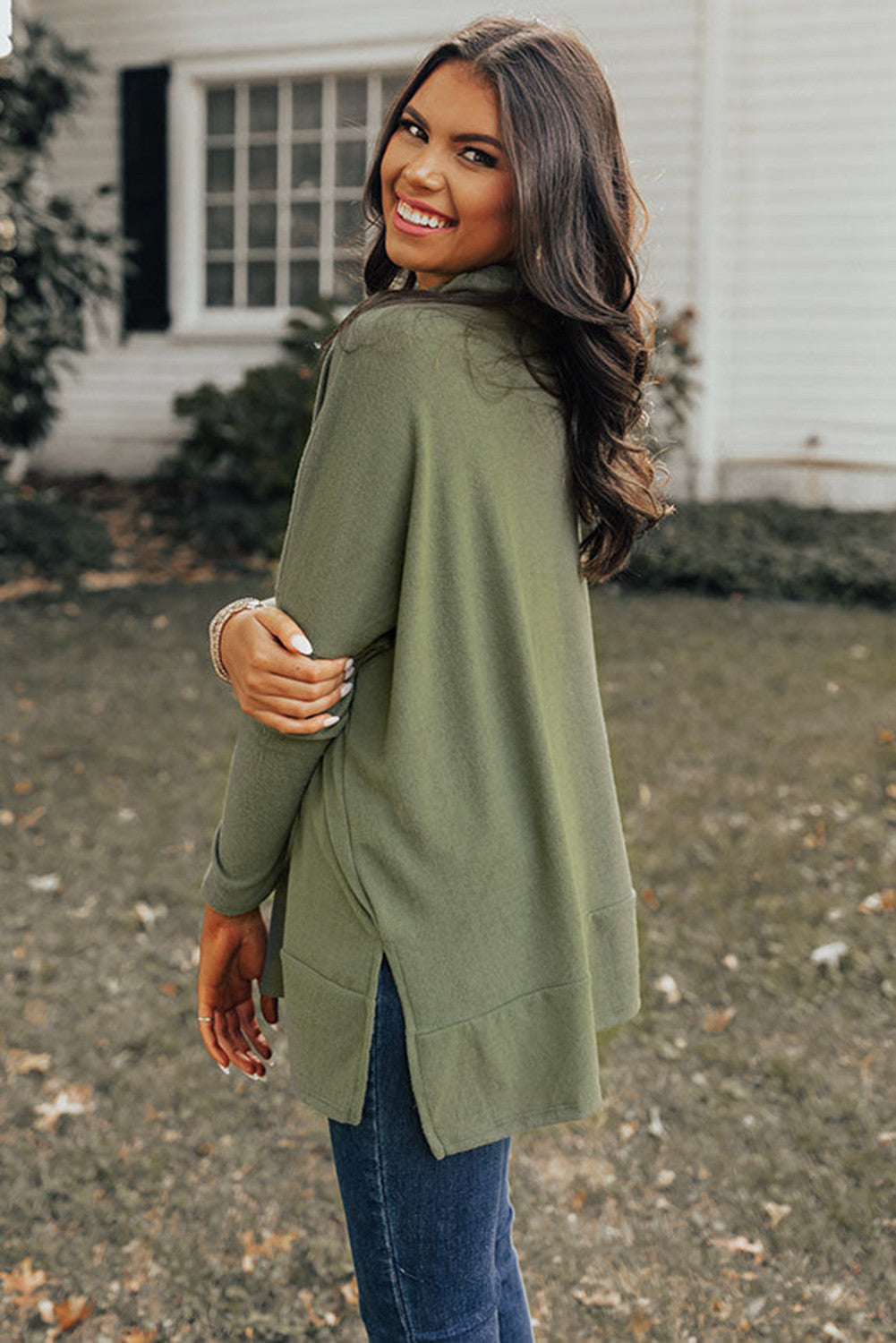 Green Cowl Neck Tunic Sweater